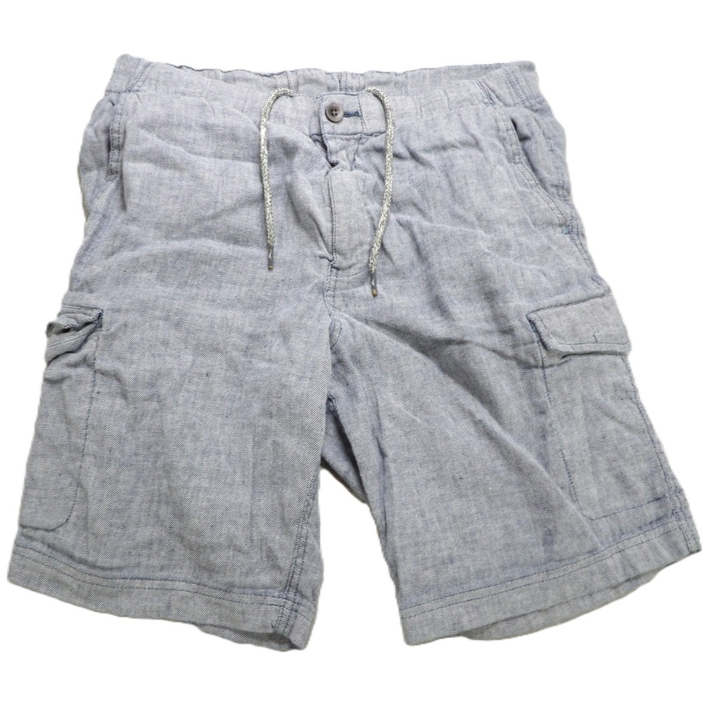 Tommy Bahama Cargo Shorts Linen Blend Men Large Drawstring Blue Chambray Casual